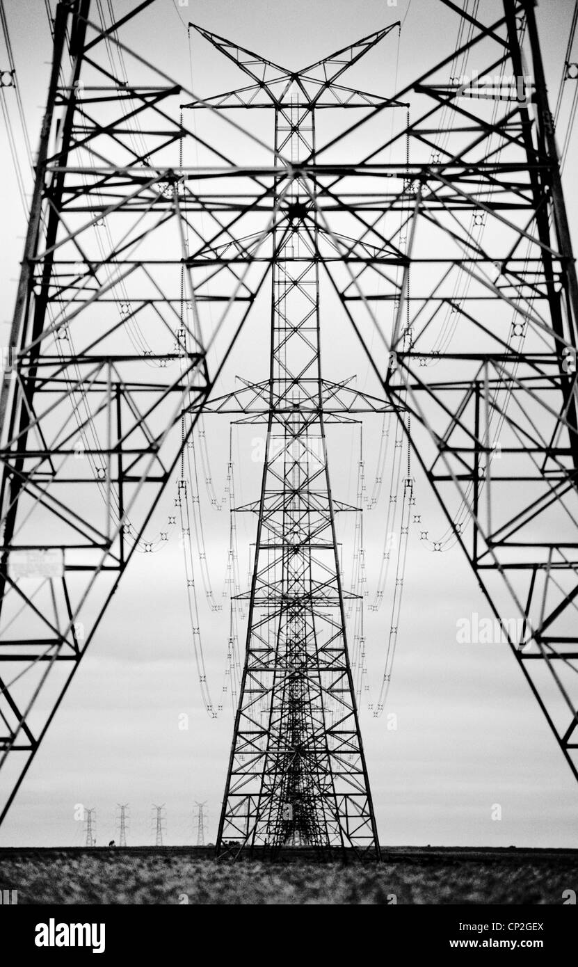 Electricity power lines marching across the landscape, Victoria