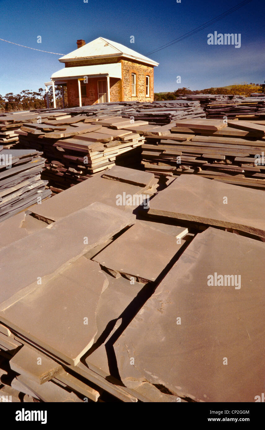 Stacks of slate rock at slate quarry, South Australia Stock Photo