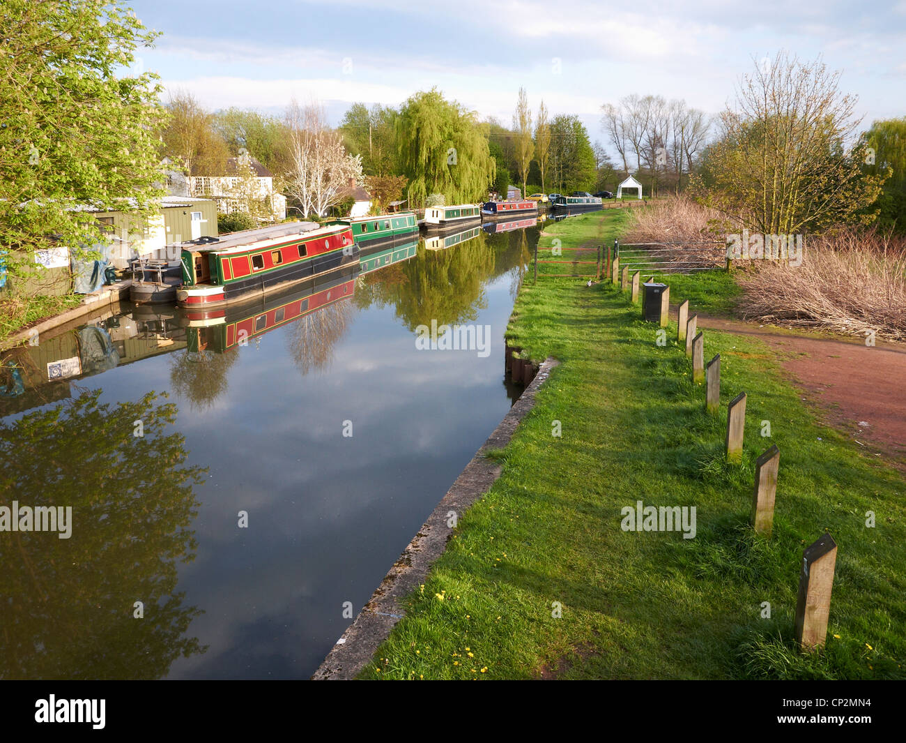 Narrowboats at the Trent and Mersey Canal near Elworth Cheshire UK Stock Photo
