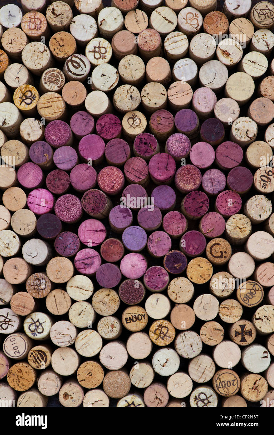 Heart shape red wine cork pattern Stock Photo