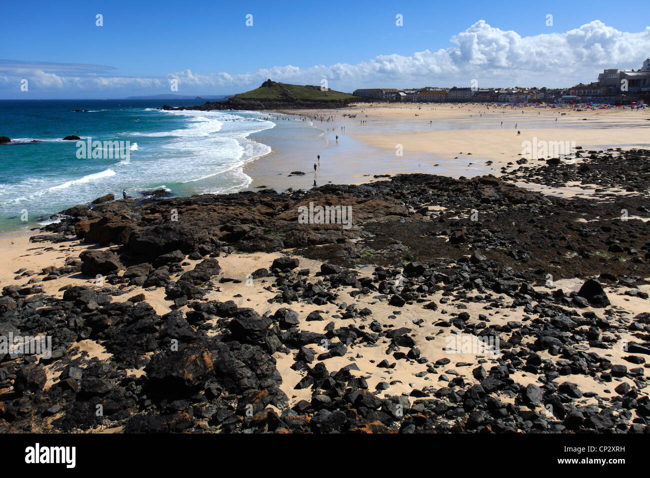 Summer, Porthmeor surfing beach, St Ives town, Cornwall County; England