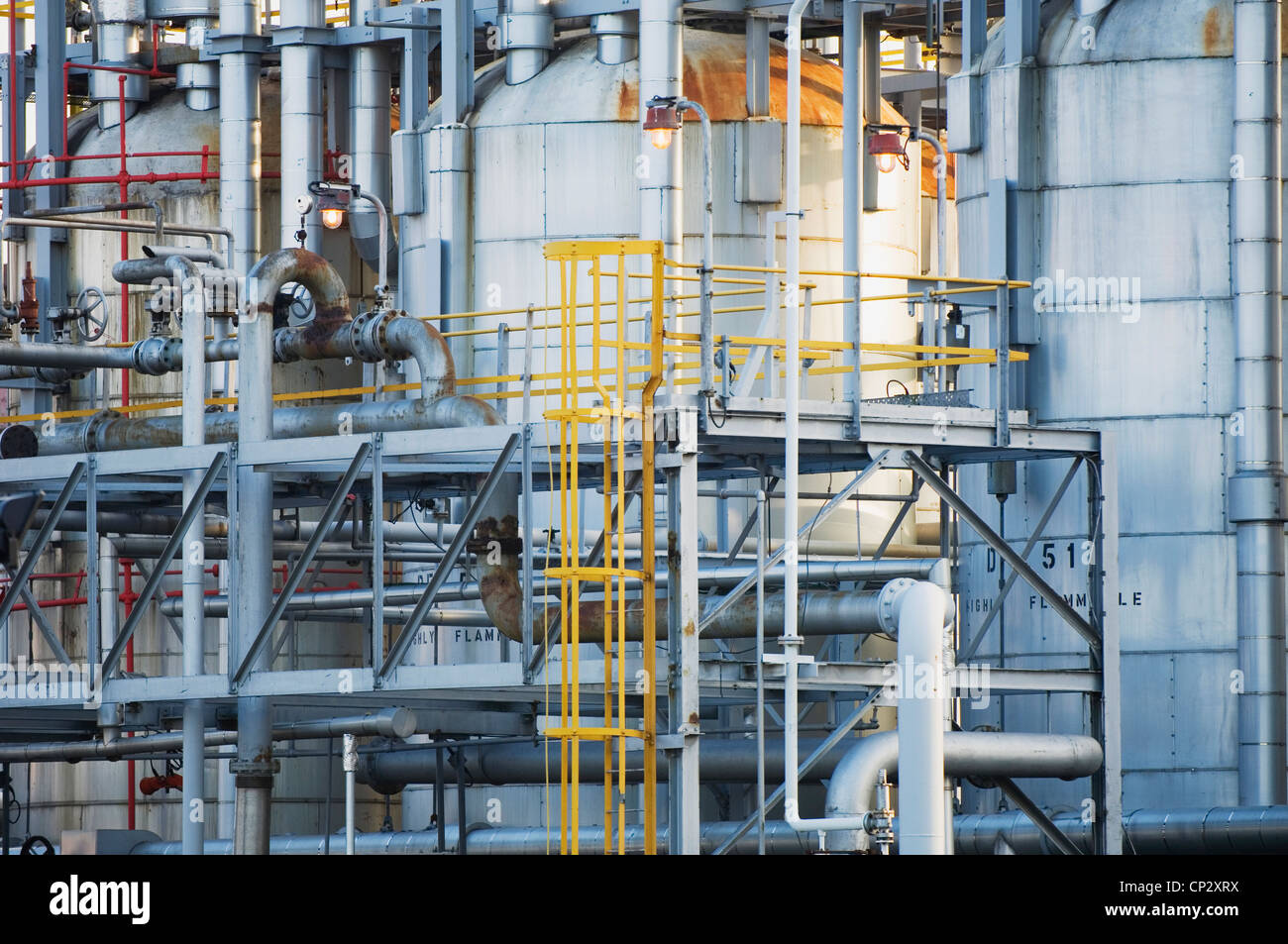 Detail of pipes and tanks at oil refinery, Grangemouth, Scotland. Stock Photo