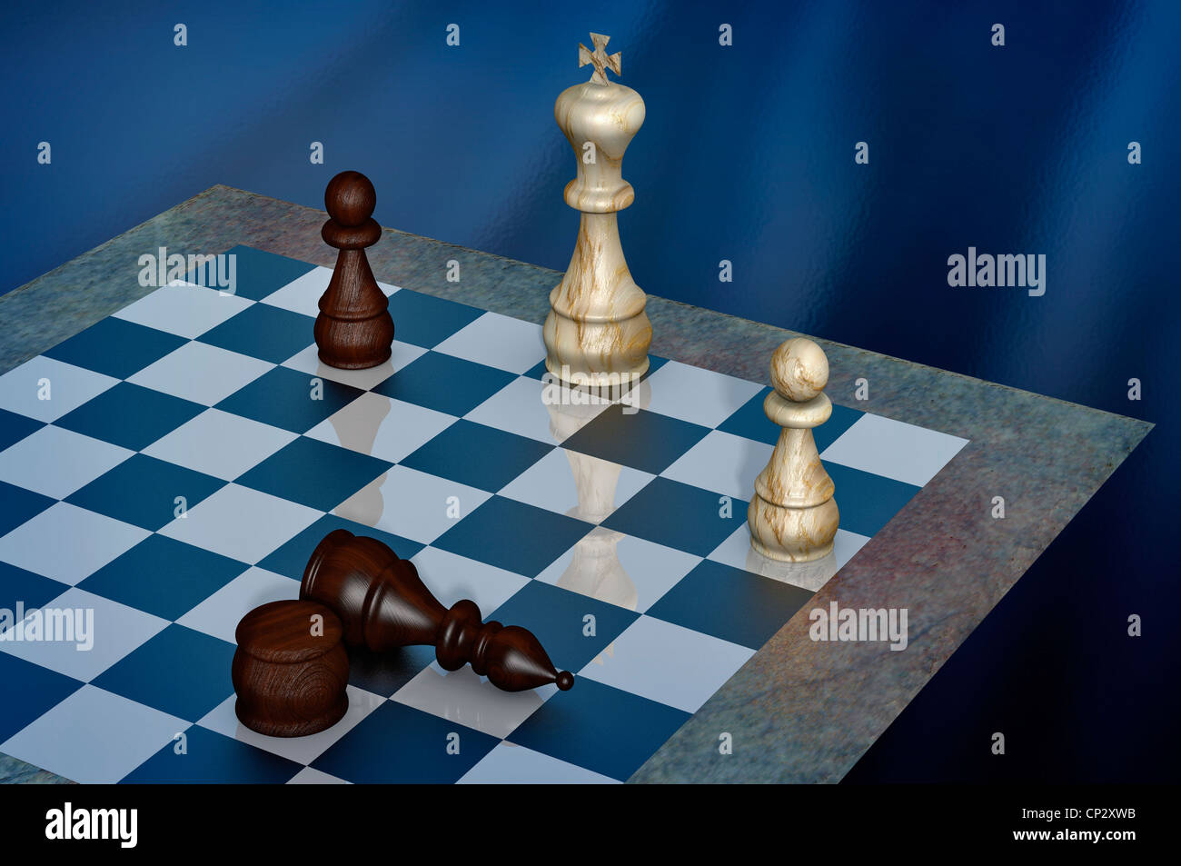 Man playing chess online on tablet computer Stock Photo