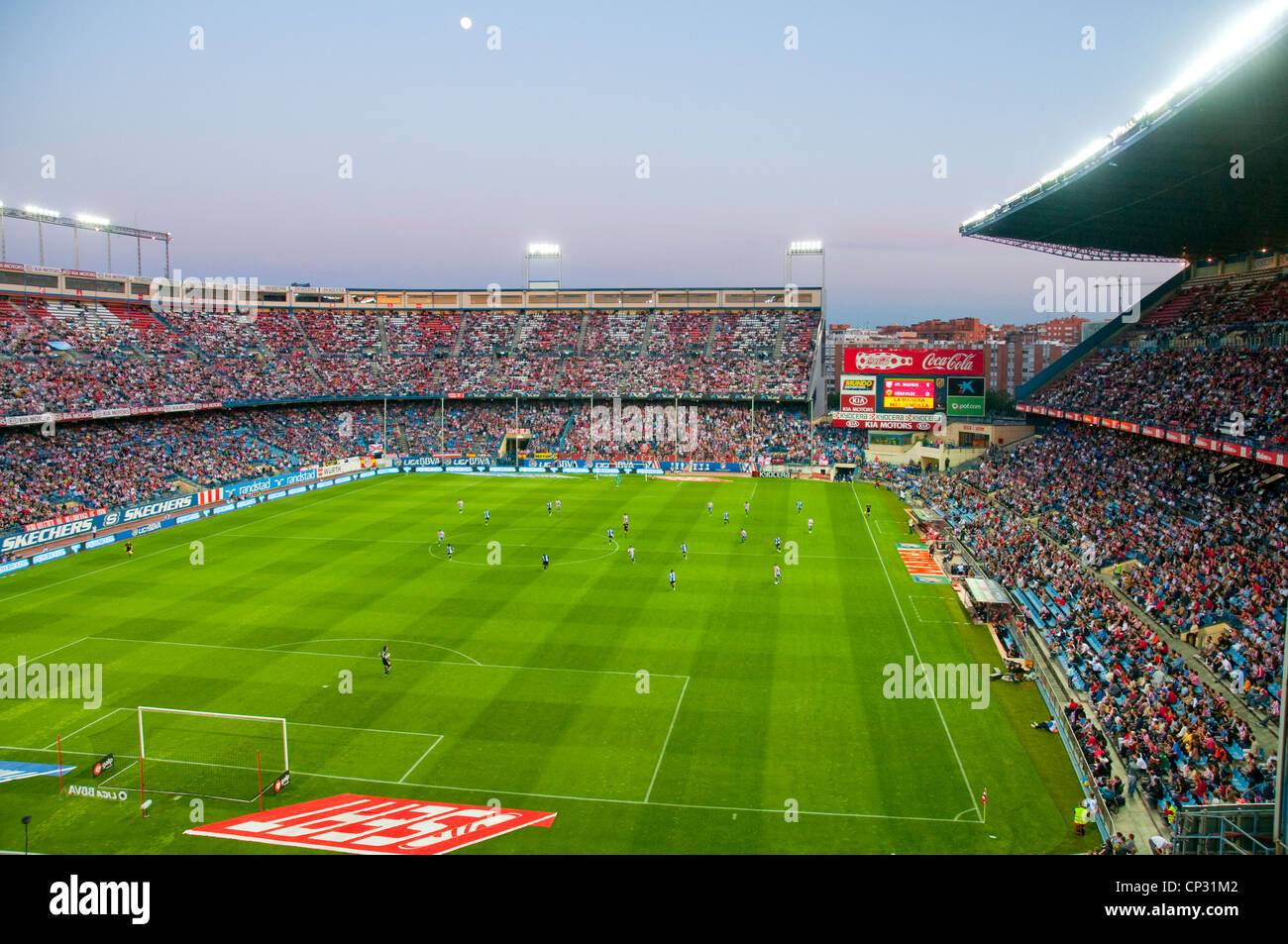 Vicente Calderon stadium during the Atletico de Madrid-Hercules CF football match, night view. Madrid, Spain. Stock Photo