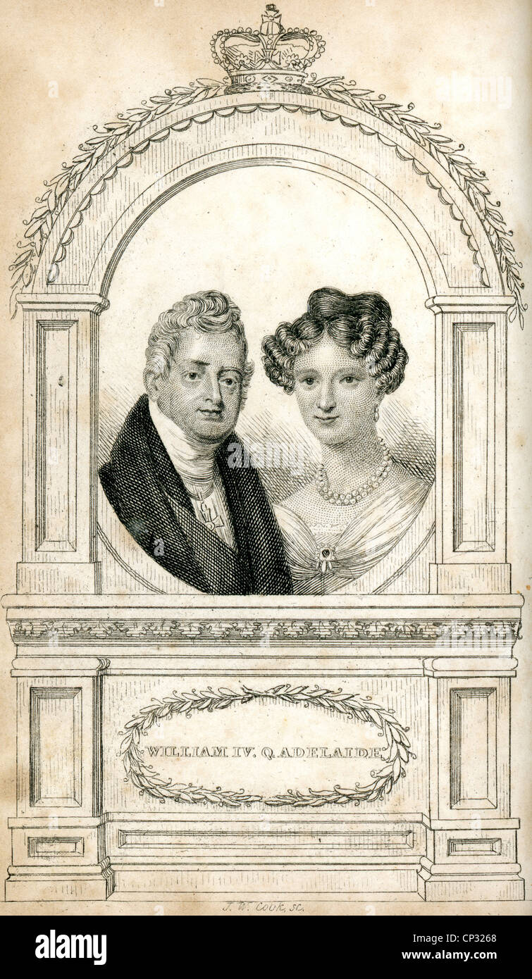 Portrait of King William IV and Queen Adelaide of England. Stock Photo