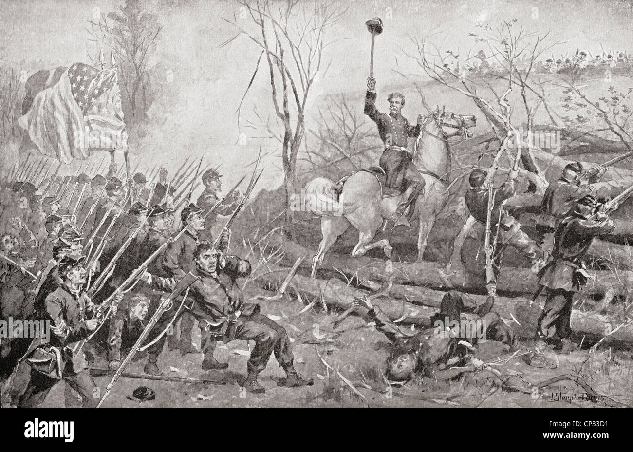 General Grant waving his hat on his sword at the Battle of Fort Donelson in 1862. Stock Photo