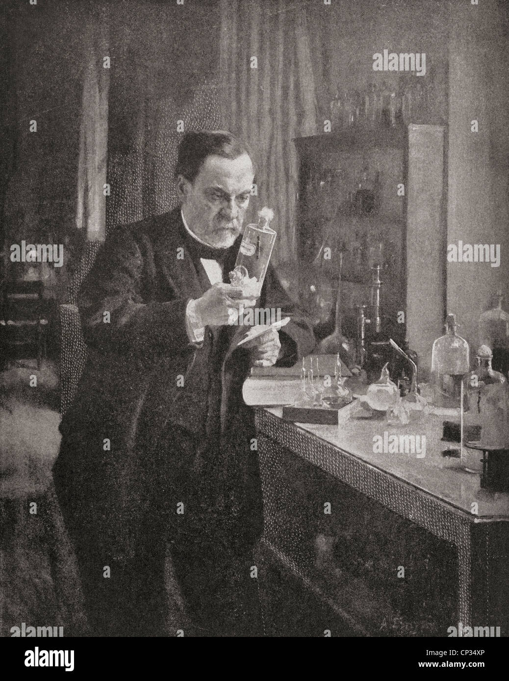 Louis Pasteur, 1822–1895, in his laboratory. French chemist and microbiologist. Stock Photo