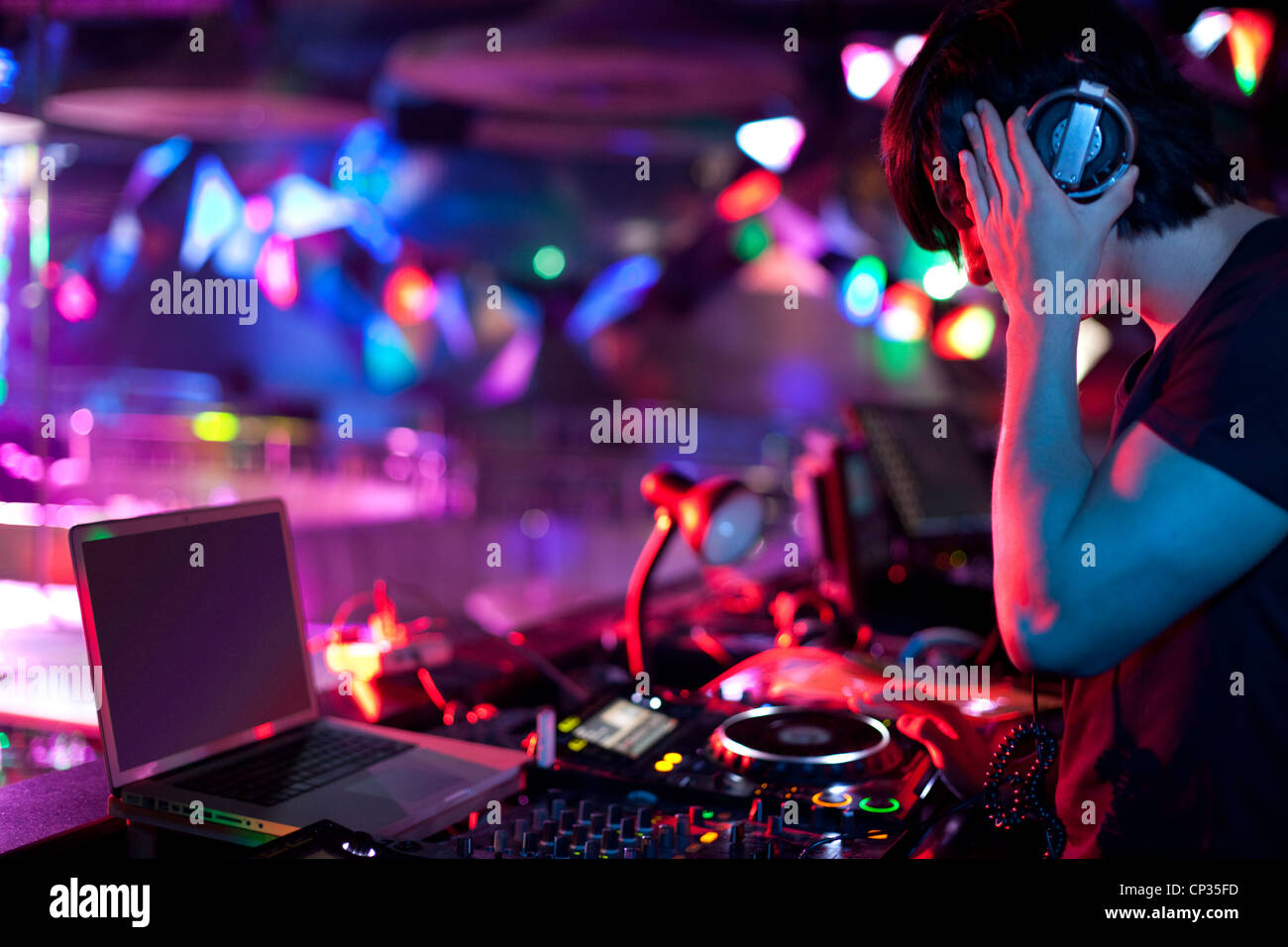 DJ doing record Scratching in Stock Photo Alamy