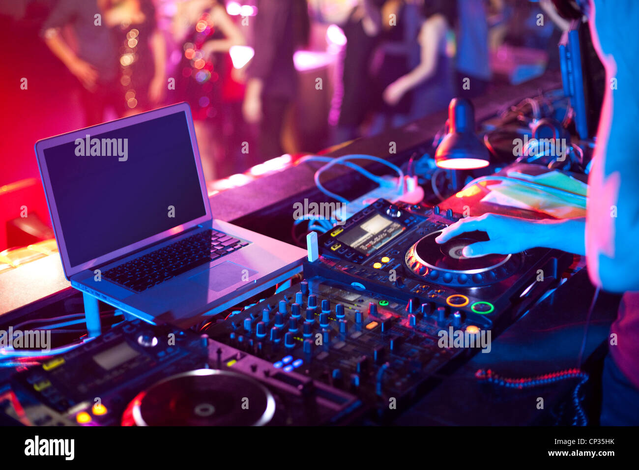 DJ doing record Scratching in Stock Photo Alamy