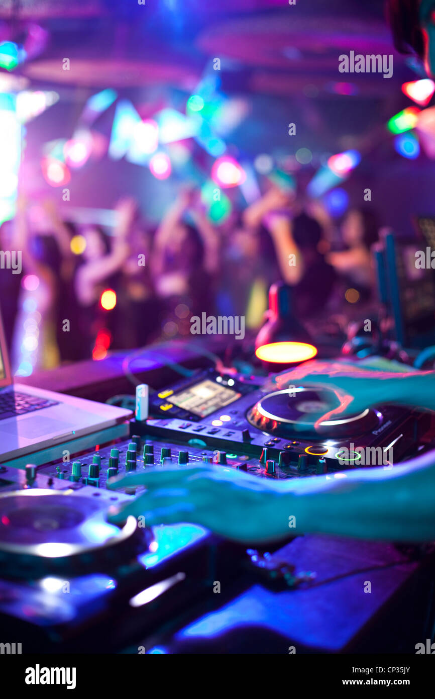 DJ doing record Scratching in Stock Photo Alamy