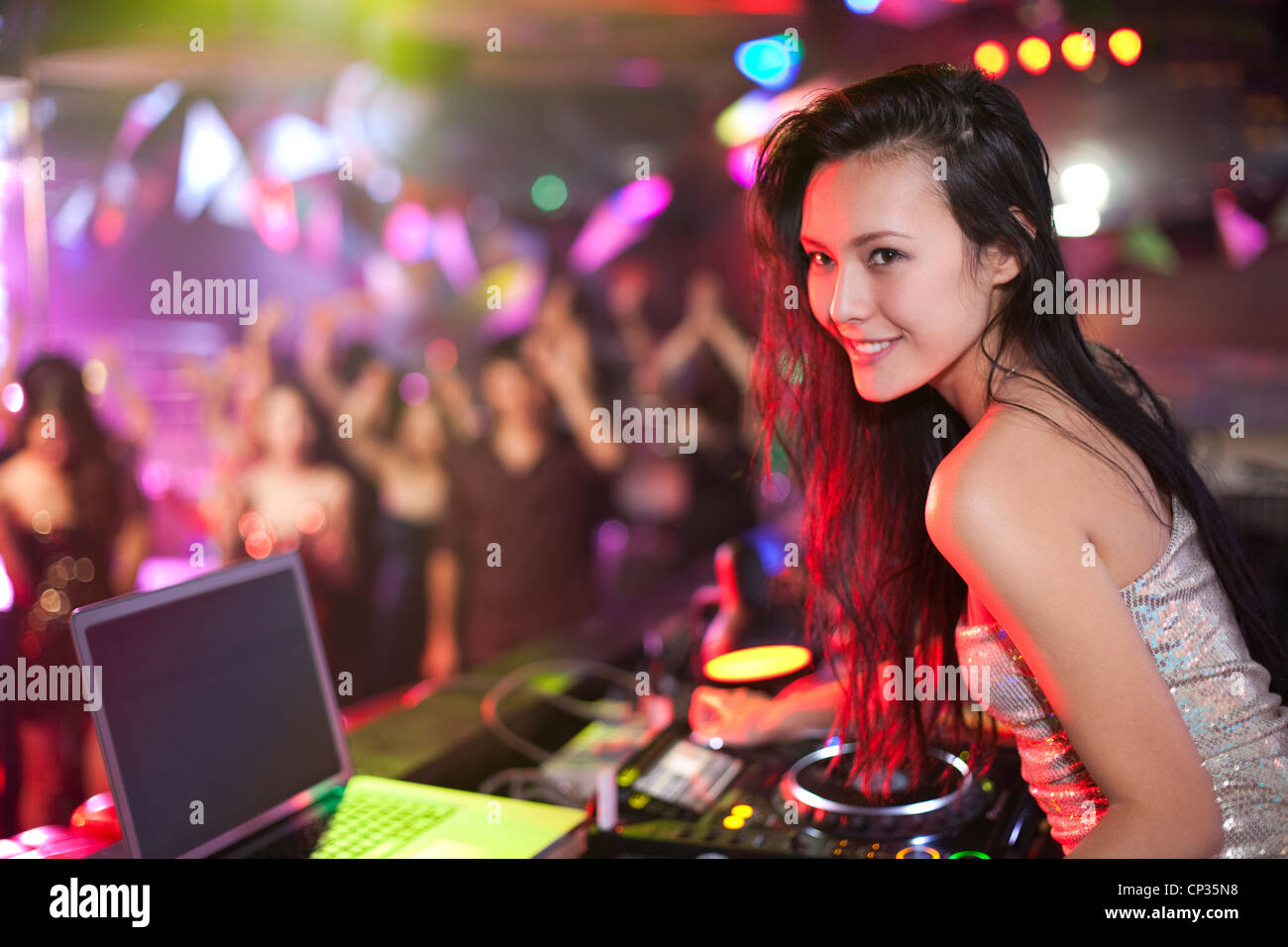 DJ doing record Scratching in Stock Photo Alamy