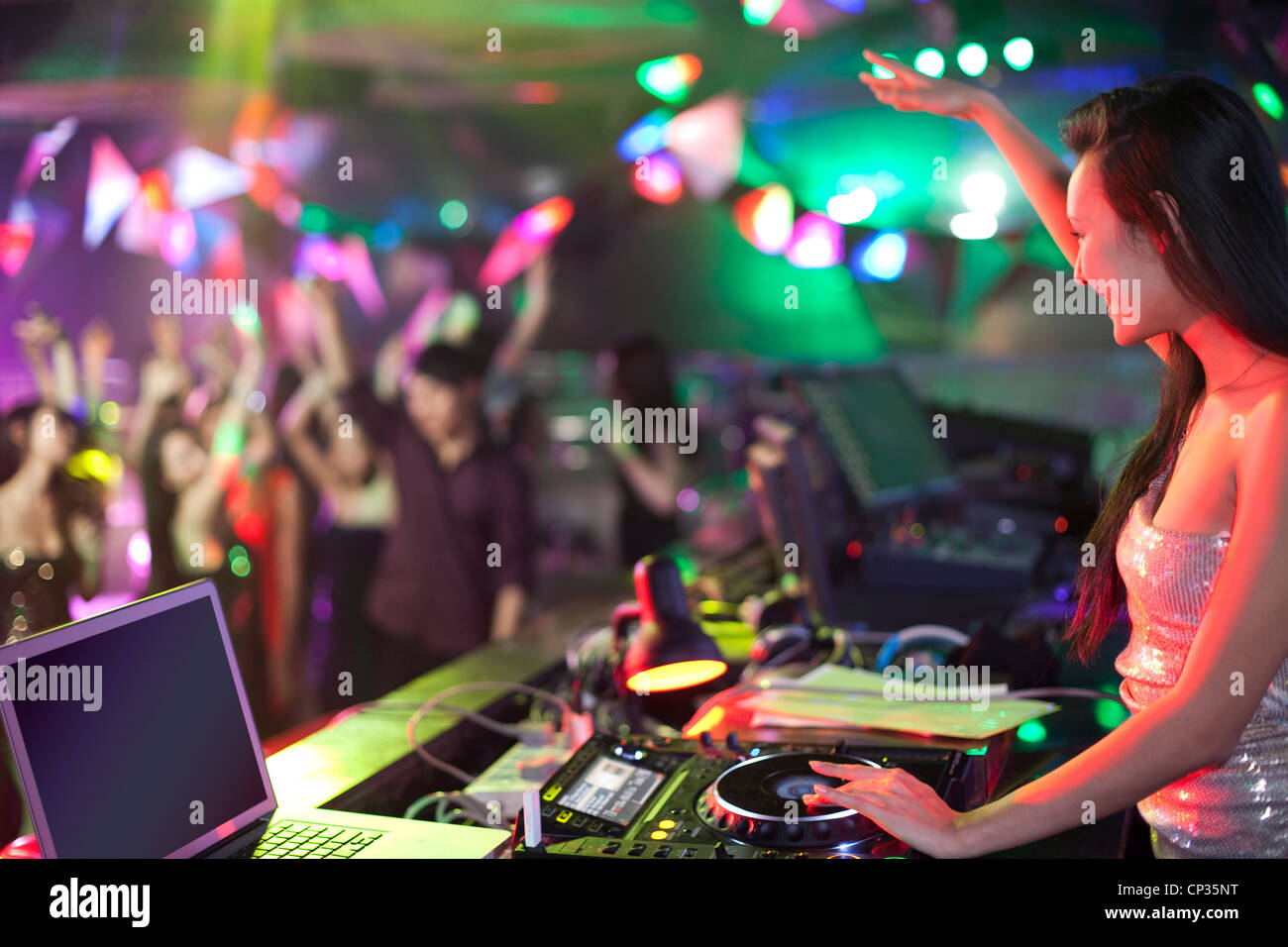 DJ doing record Scratching in Stock Photo Alamy