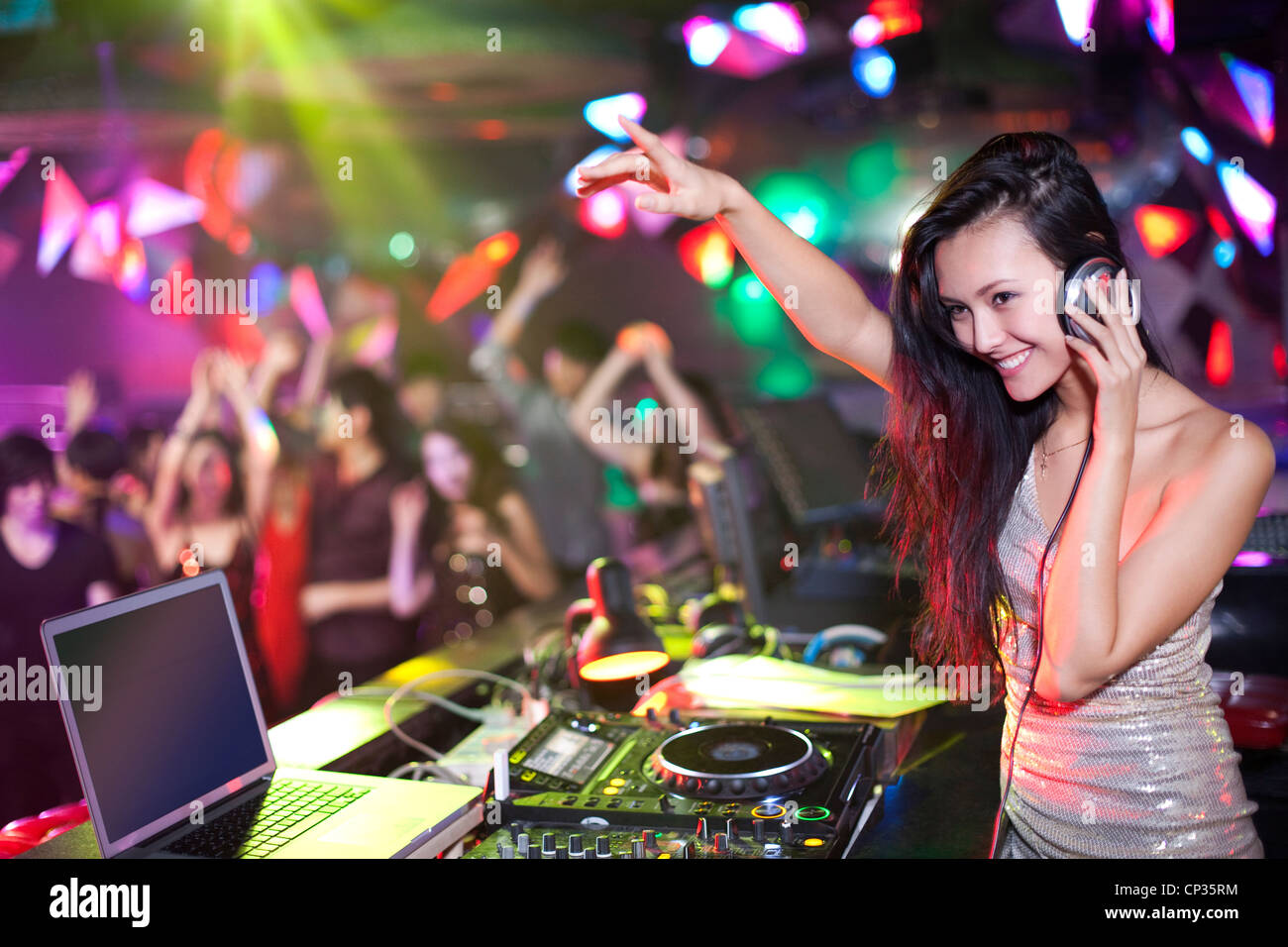 DJ doing record Scratching in Stock Photo Alamy