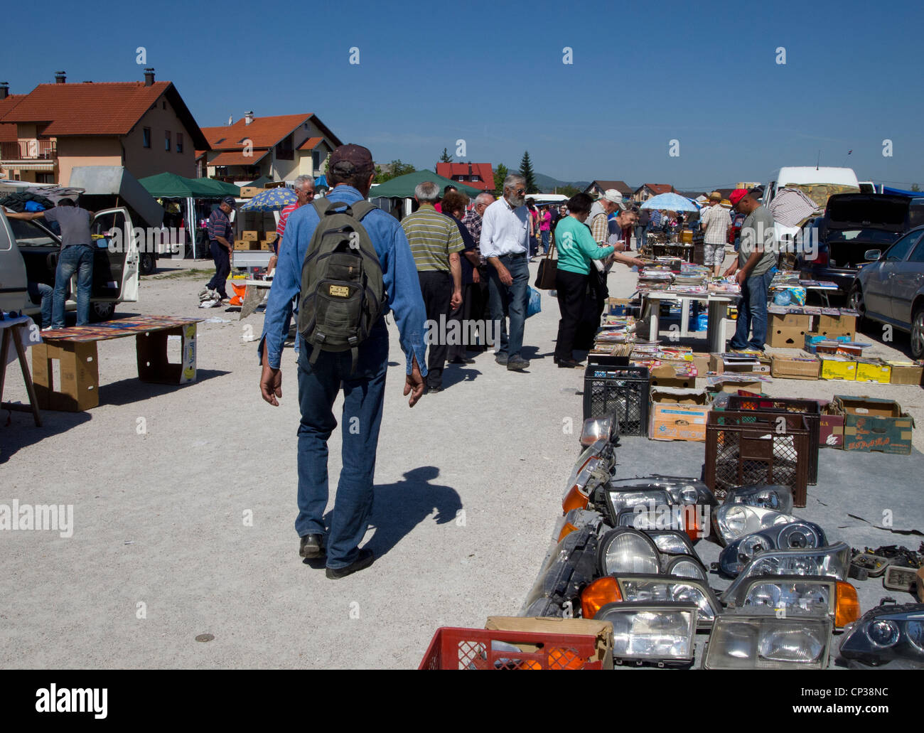 Selling goods at flea market, Samobor, Zagreb county, Croatia, Europe Stock Photo