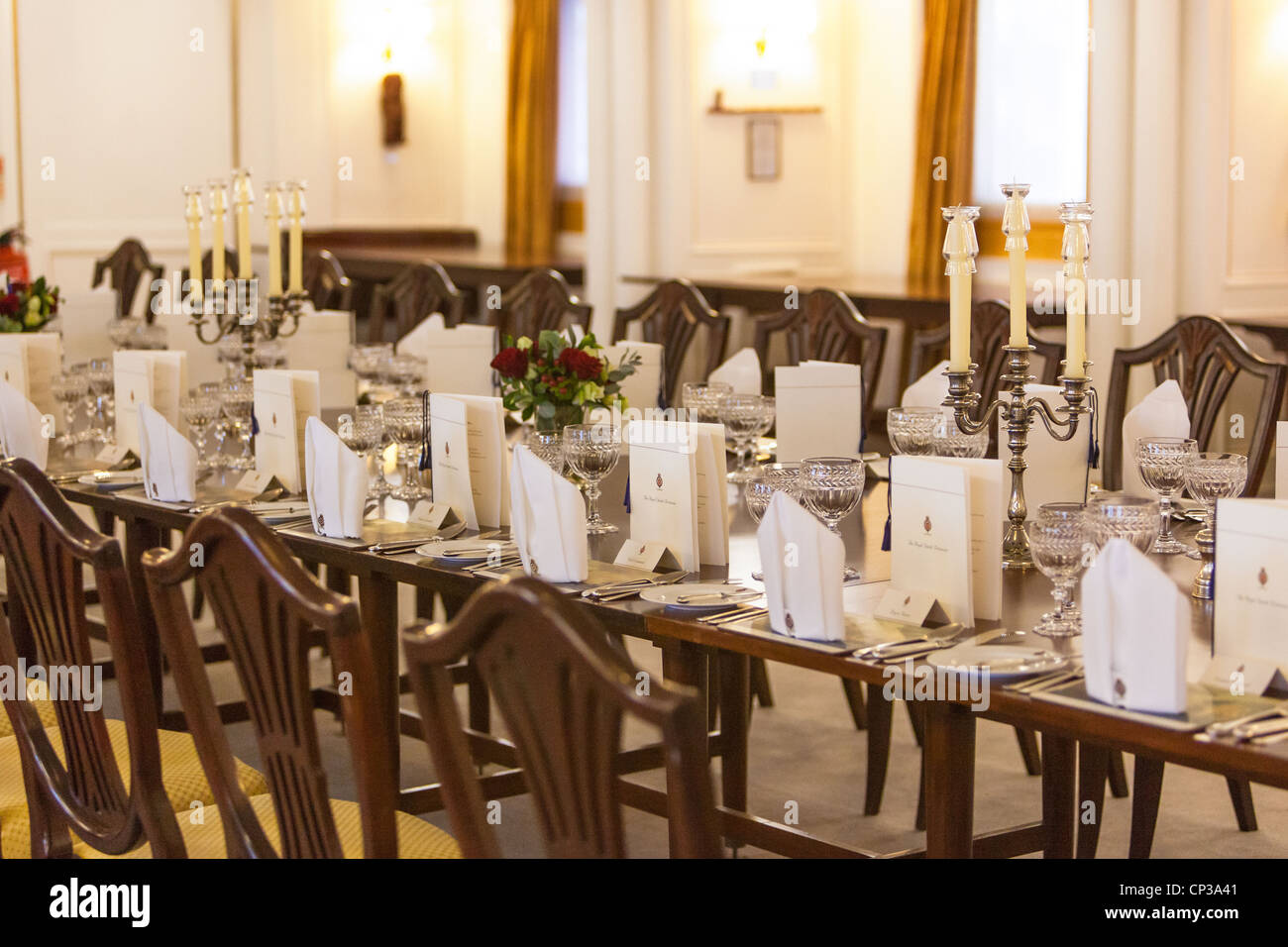 Close up formal dinner table. Royal Yacht Britannia’s State Dining Room Edinburgh scotland Stock