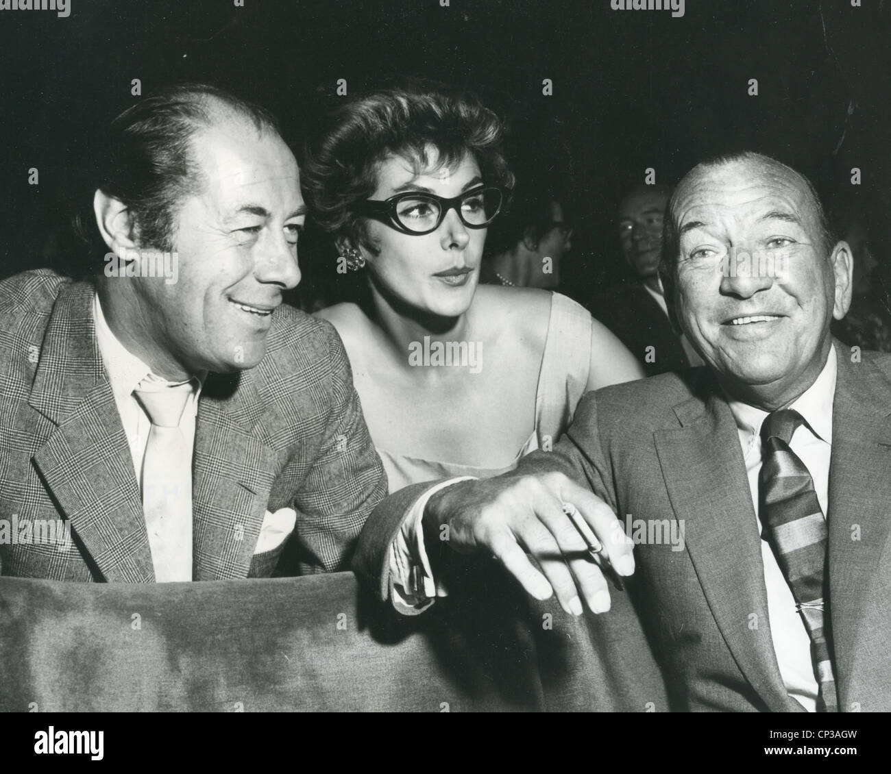 REX HARRISON at left with Kay Kendall and Noel Coward at the Night of 100 Stars in April 1973 Stock Photo