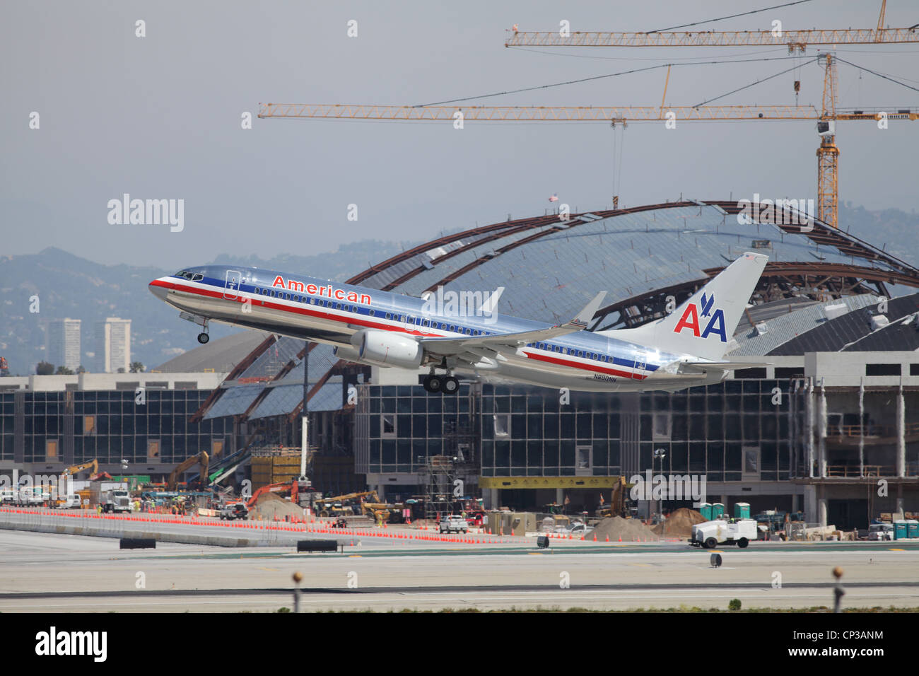 An American Airlines Boeing 737-823 takes off from Los Angeles Airport on April 24, 2012. It is a stretched 737-700 Stock Photo