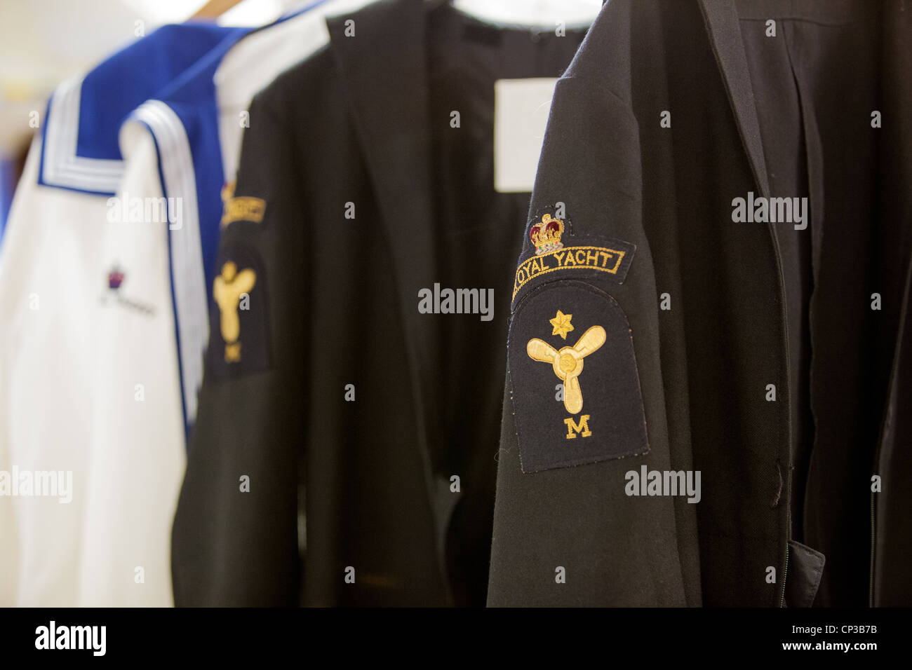 Navy uniforms for Royal Yacht Britannia berthed at Leith Edinburgh