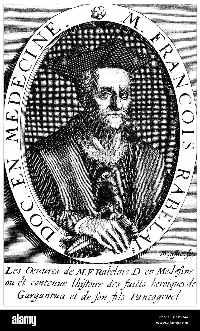 François Rabelais, about 1494 - 1553, a prose-writer of the French Renaissance, Historische Druck aus dem 19. Jahrhundert, Portr Stock Photo