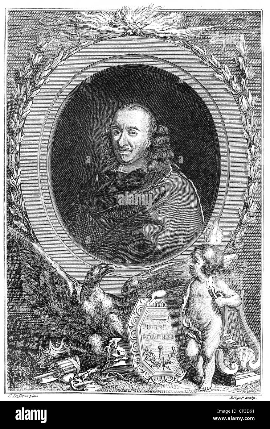 Pierre Corneille, 1606 - 1684, a French author and dramatist of the Baroque, Historische Druck aus dem 19. Jahrhundert, Portrait Stock Photo