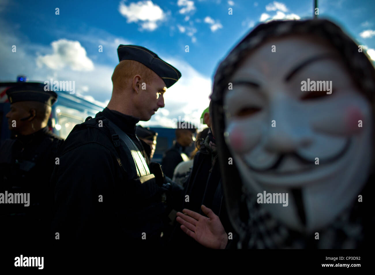 Protest of anonymous and the outraged in Paris, April 21, The Anonymous ...