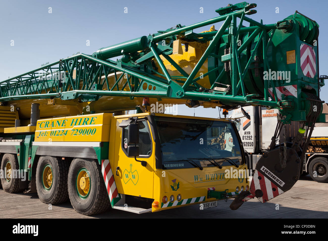 Mobile cranes for cargo handling at Montrose Port Scotland UK Stock Photo Alamy