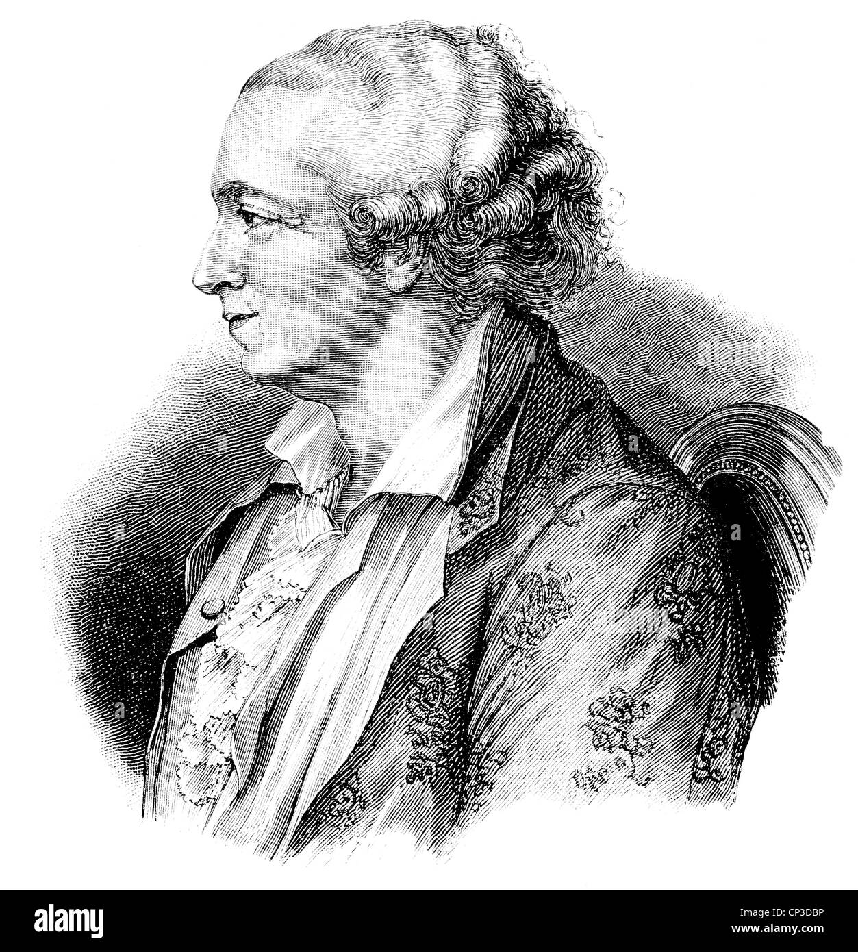 Pierre-Augustin Caron de Beaumarchais, 1732 - 1799, a French entrepreneur and writer, Historische Druck aus dem 19. Jahrhundert, Stock Photo