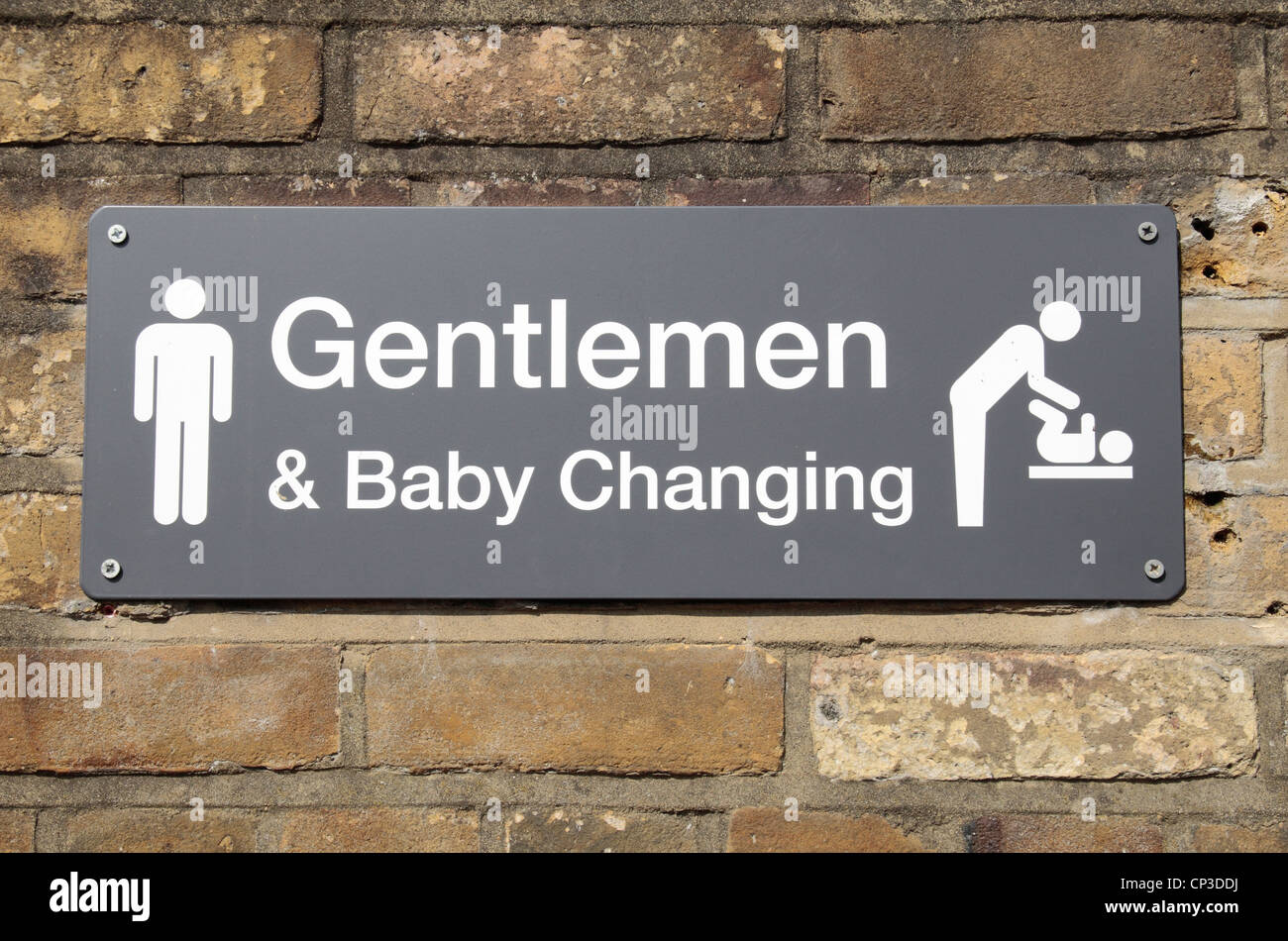 A public toilet sign saying  'Gentlemen & Baby Changing' in Holland Park, London, UK. Stock Photo