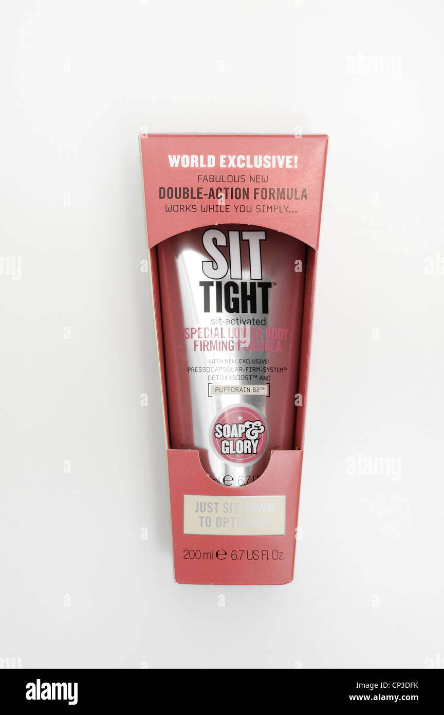 soap and glory sit tight lower body firming cream just sit down to optimise Stock Photo