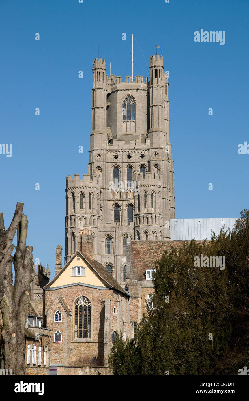 Main West Tower of Ely Cathedral Cambridgeshire England from south in ...
