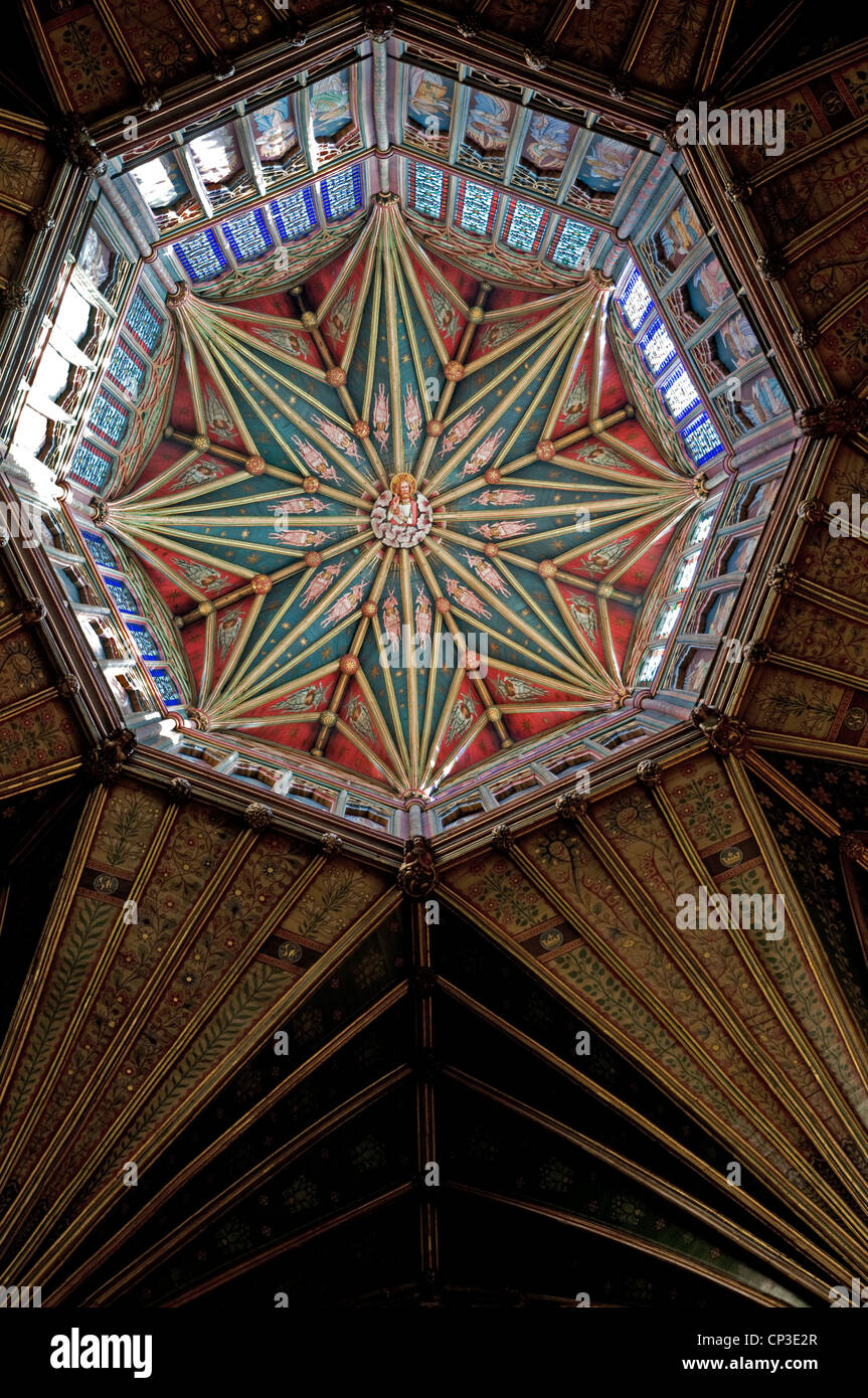 Looking up into the octagonal lantern of Ely Cathedral showing