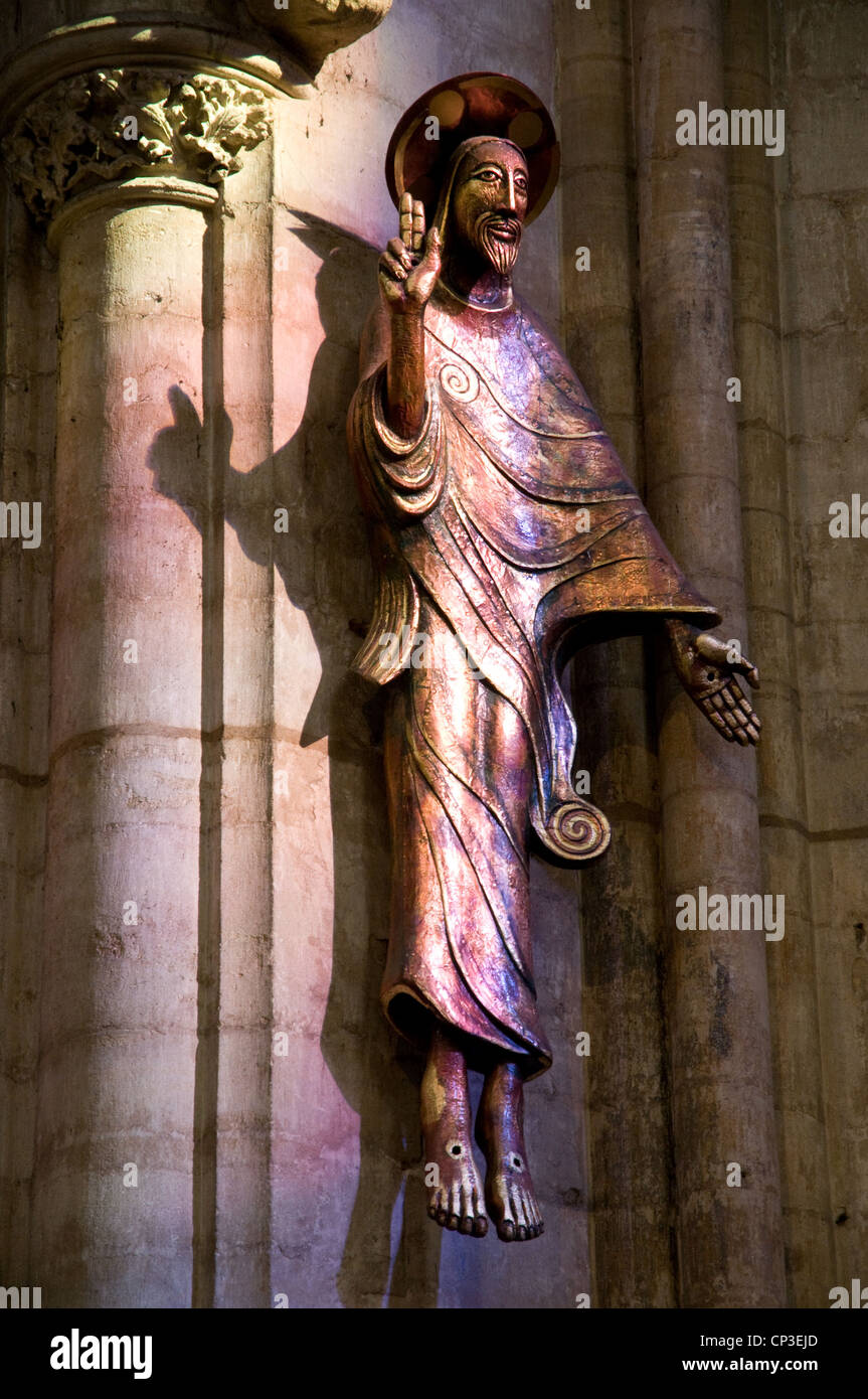 Modern sculpture of Christ in Majesty above pulpit in Ely Cathedral