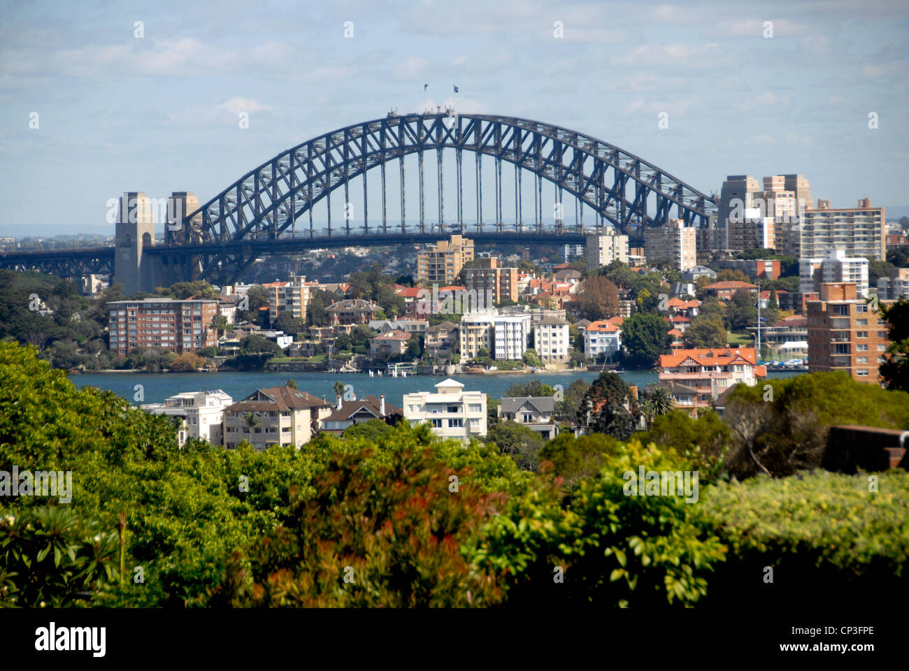 View of Sydney Harbour Bridge from Taronga Zoo on Sydney Harbour Sydney Australia. Stock Photo