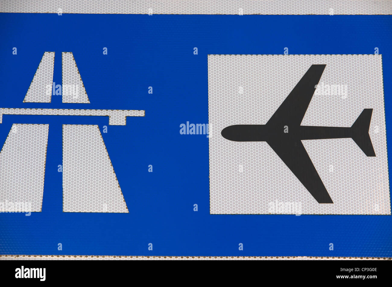 Motorway to airport sign made by 3M Stock Photo - Alamy