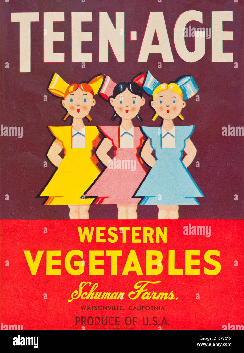 1940s USA 'Teen-age Western Vegetables' vegetable crate label Stock Photo