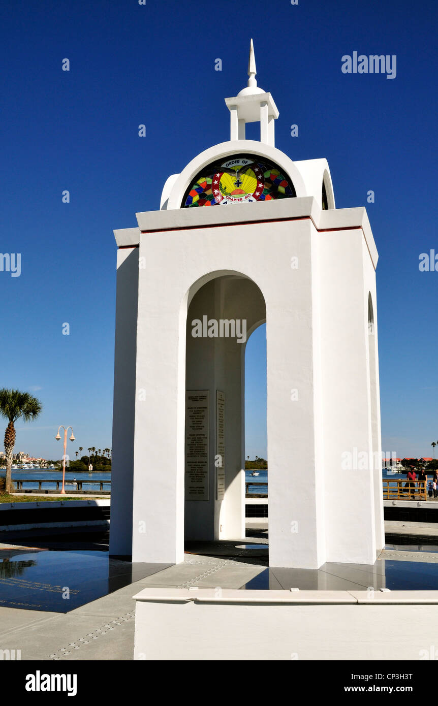 Tower in Riverside Park, New Smyrna Beach, dedicated to AHEPA, American Hellenic Educational Progressive Association Stock Photo