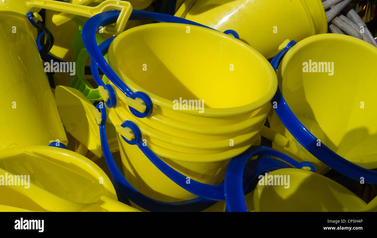 Children's seaside buckets Stock Photo