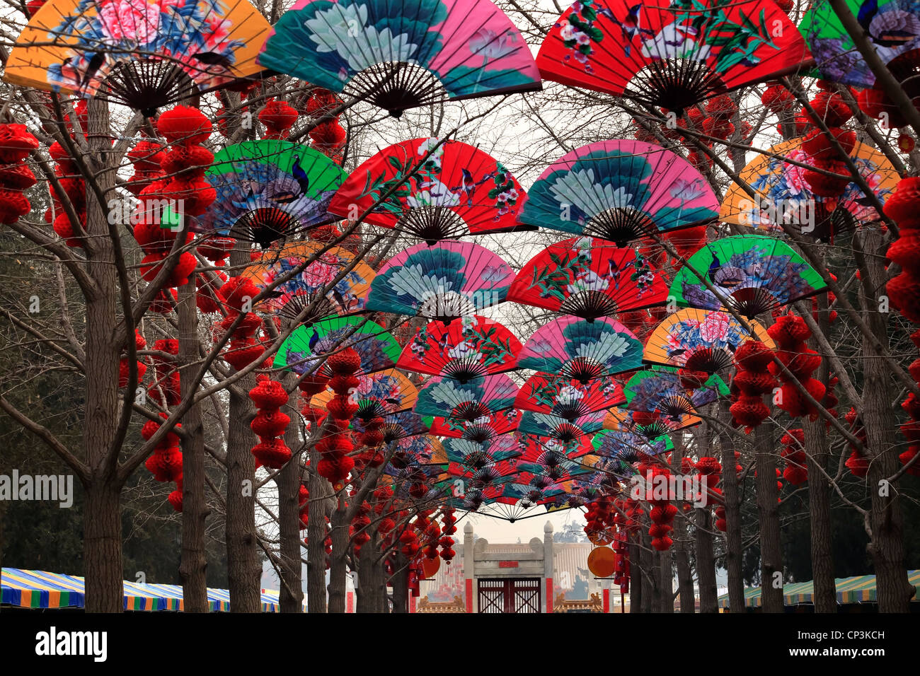 Paper Fans Lucky Red Lanterns Chinese Lunar New Year Decorations Stock Photo Alamy