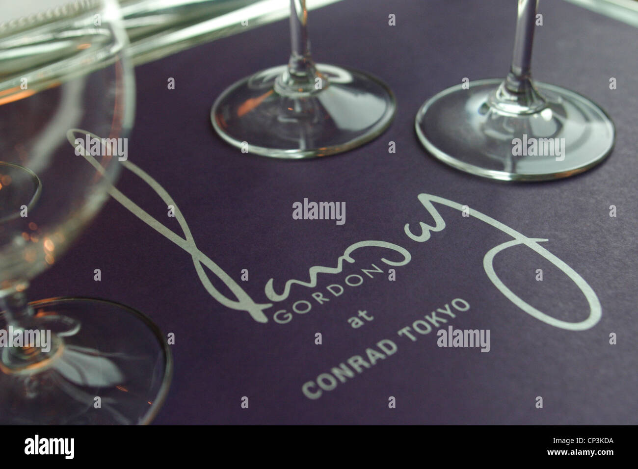 Wine glasses in the Gordon Ramsay Restaurant in the Conrad Hotel, Tokyo ...