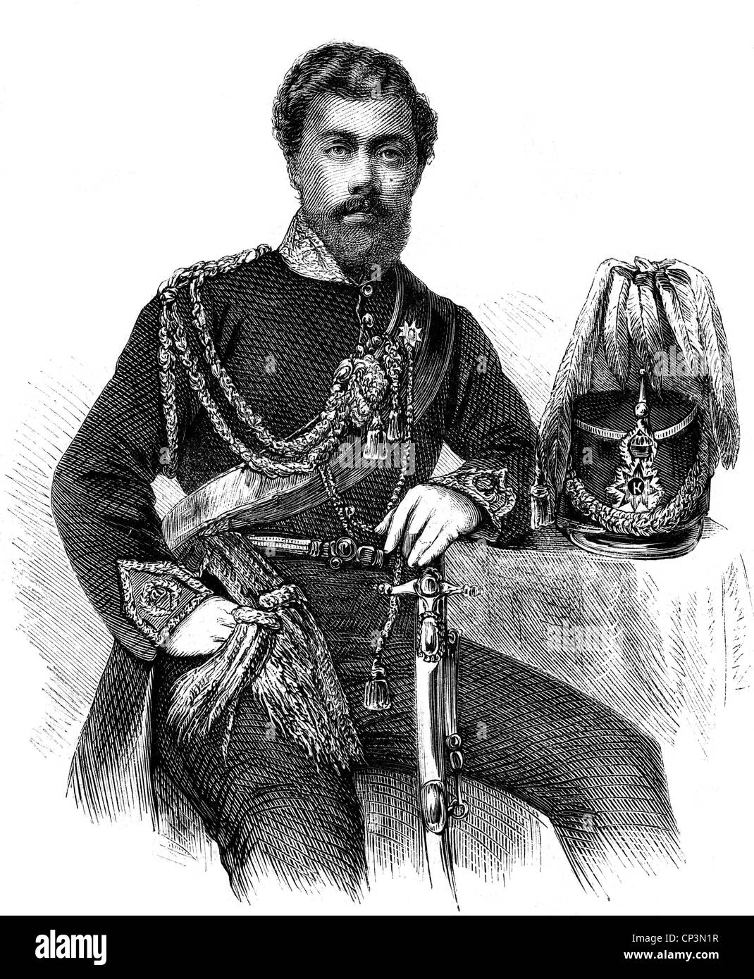 Lunalilo, William Charles, 31.1.1835 - 3.2.1874, King of the Hawaiian Islands 1873 - 1874, half length, in uniform, wood engraving, 1873/1874, Stock Photo