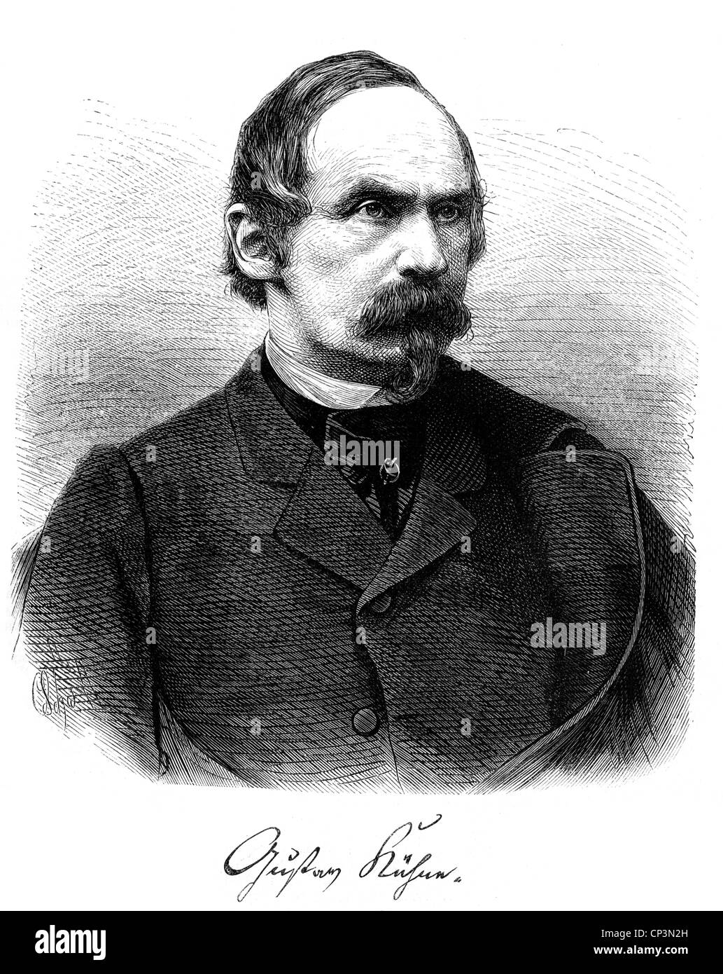 Kuehne, Gustav, 27.12.1806 - 22.4.1888, German author / writer, literary critic, portrait, with signature, wood engraving, 19th century, Stock Photo