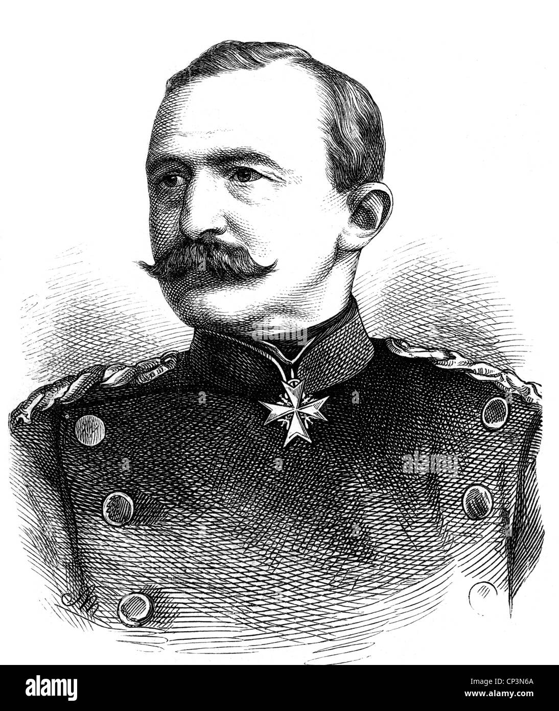 Obernitz, Hugo von, 16.4.1819 - 18.9.1901, Prussian general, commander of the troops of Wuerttemberg, wood engraving, circa 1870, Stock Photo