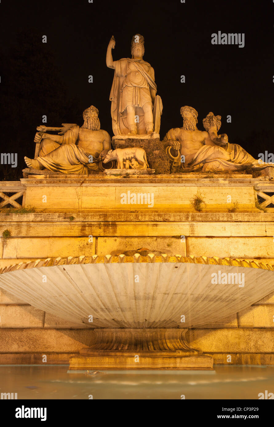 Rome - Fountains of Piazza Del Popolo by Giuseppe Valadier Stock Photo