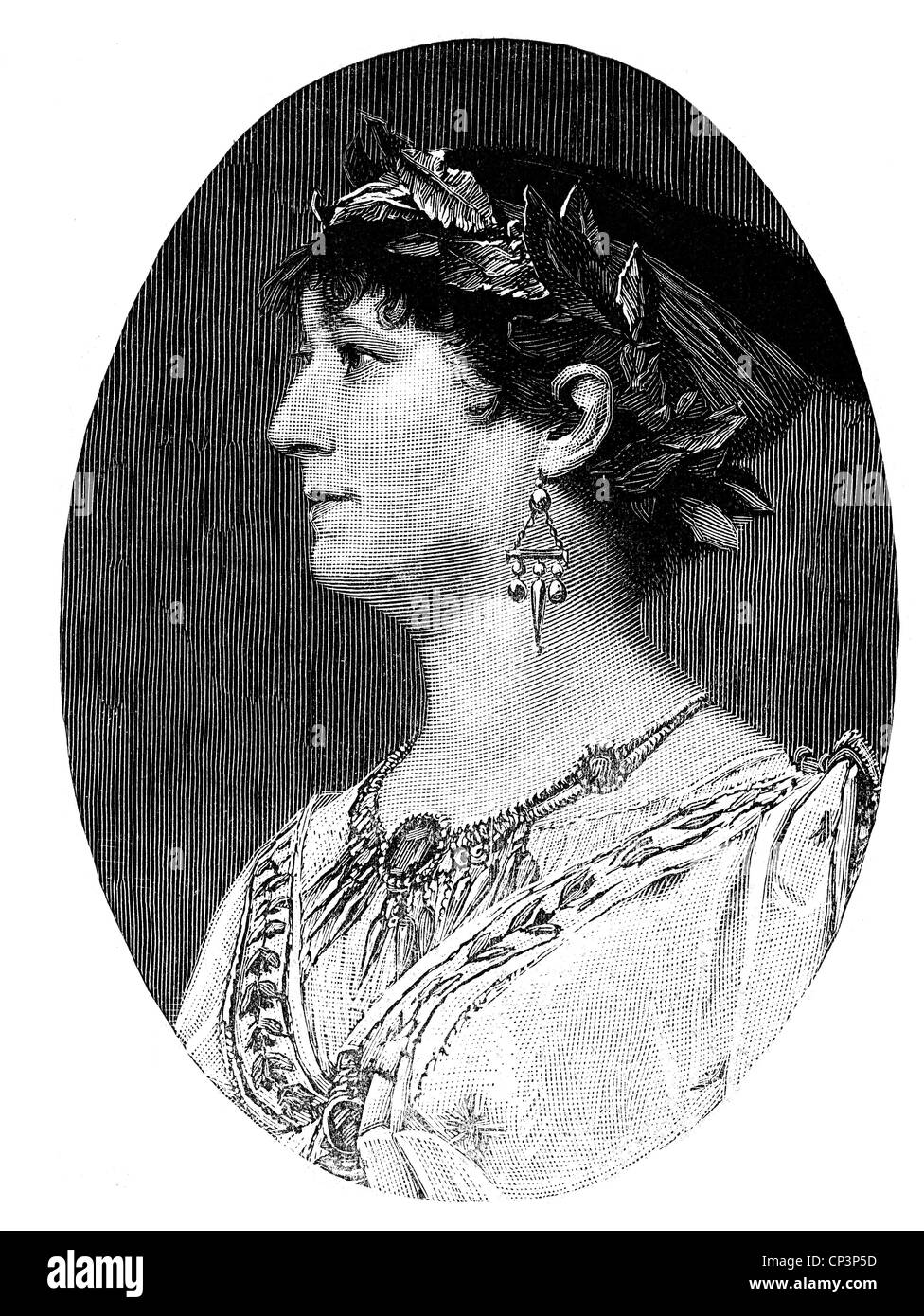 Wolter, Charlotte, 1.3.1834 - 14.6.1897, German actress, portrait, as Sappho, in the play Franz Grillparzer, wood engraving after painting by Franz Matsch, late 19th century, Artist's Copyright has not to be cleared Stock Photo