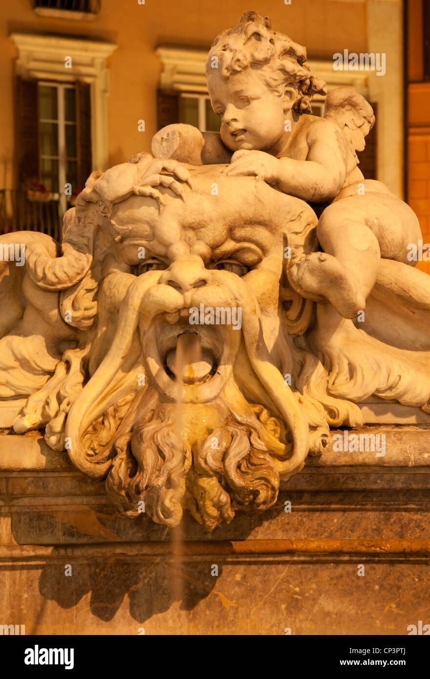Rome - Piazza Navona - detail from Fountain of Neptune (1574) created ...