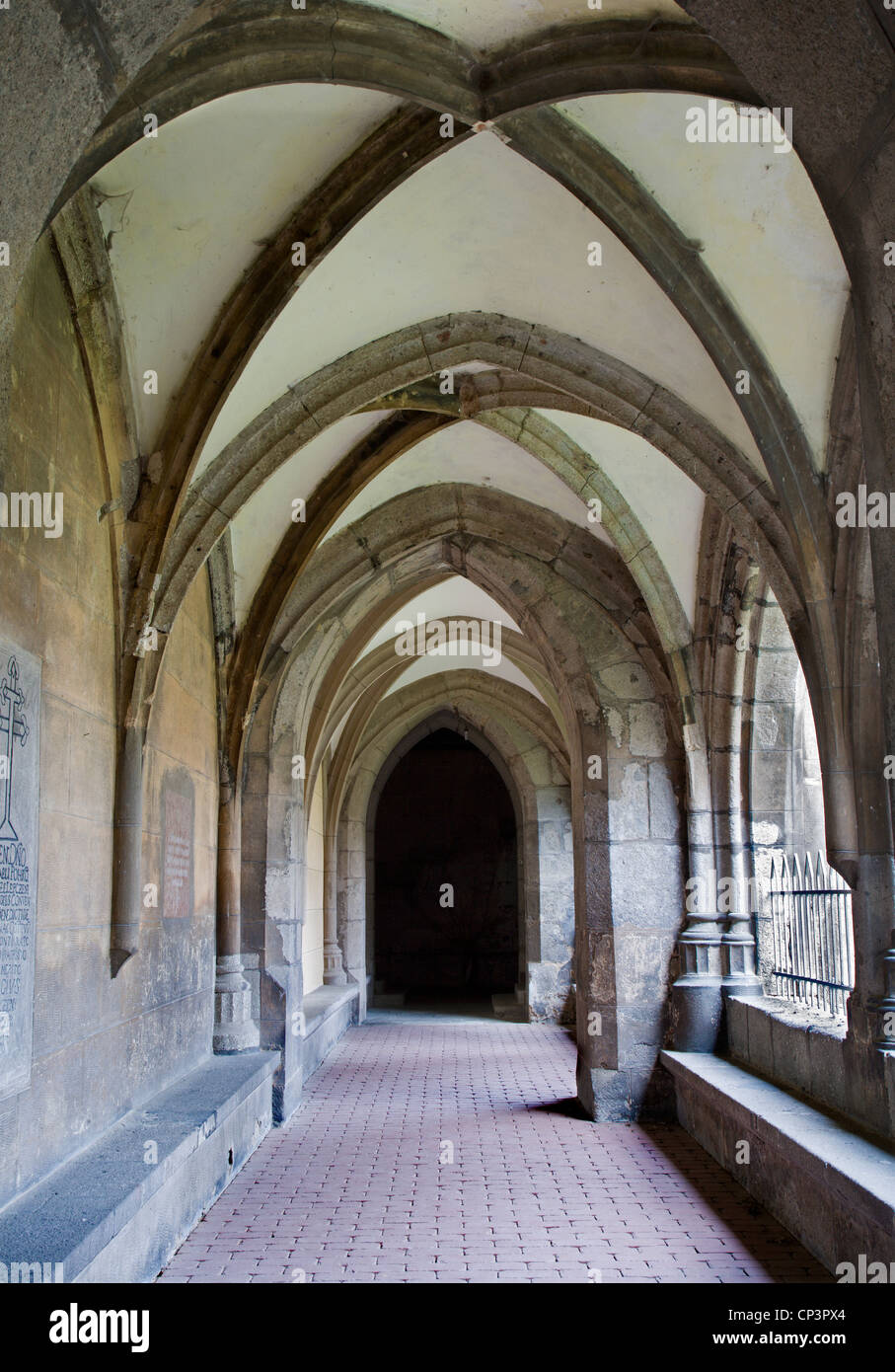 Slovakia - Hronsky Benadik - gothic corridor of atrium - old benedictine cloister Stock Photo