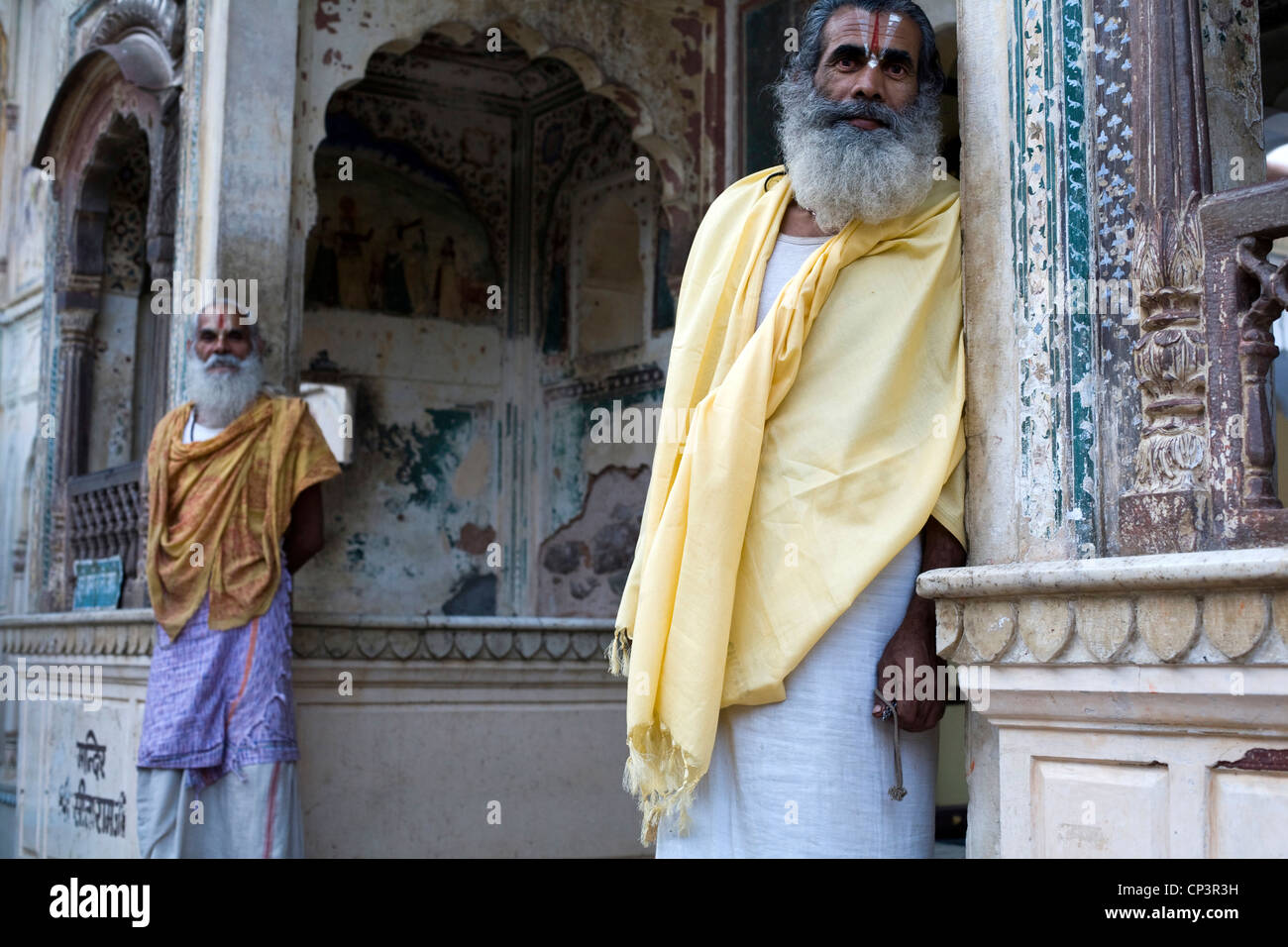 Priests at The Surya Mandir (known as the Monkey Temple), Galta, Jaipur, India Stock Photo