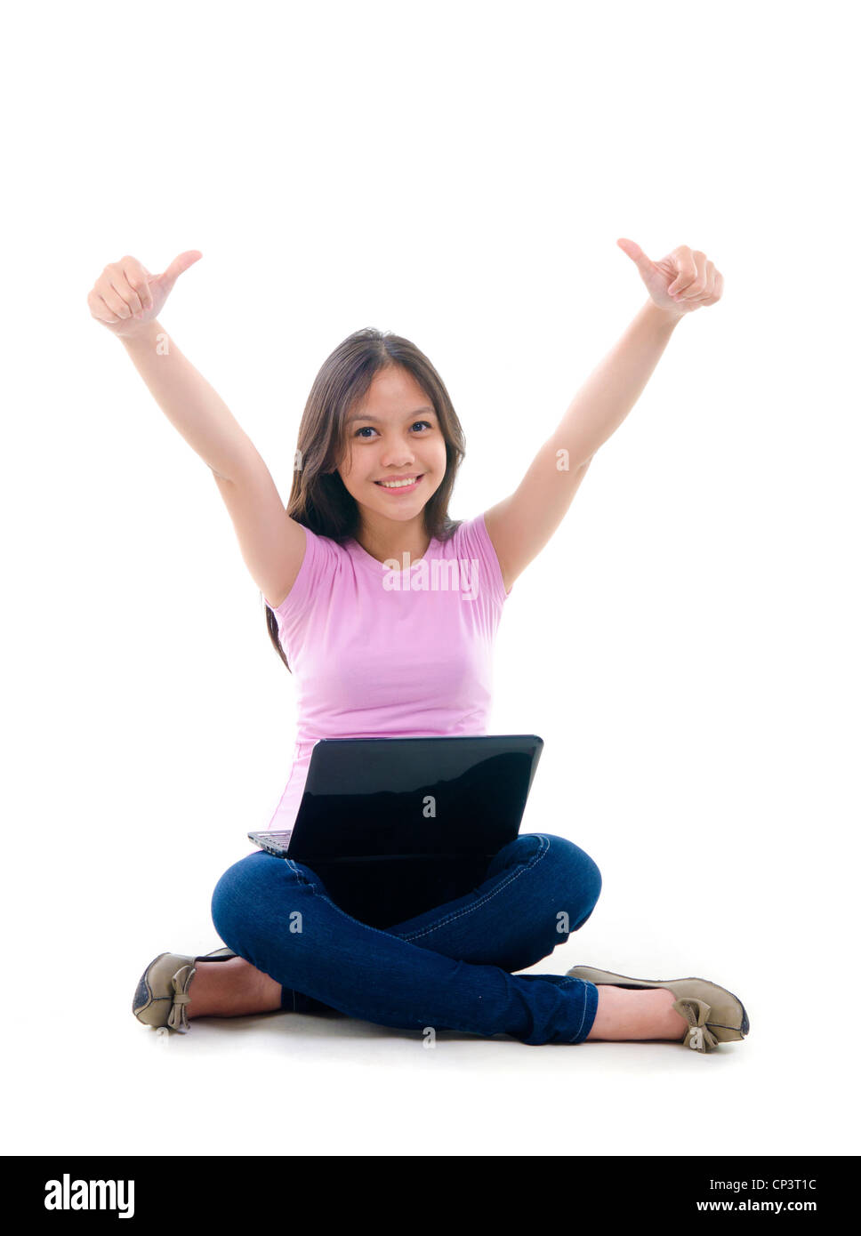 Asian student thumbs up with great smile Stock Photo - Alamy