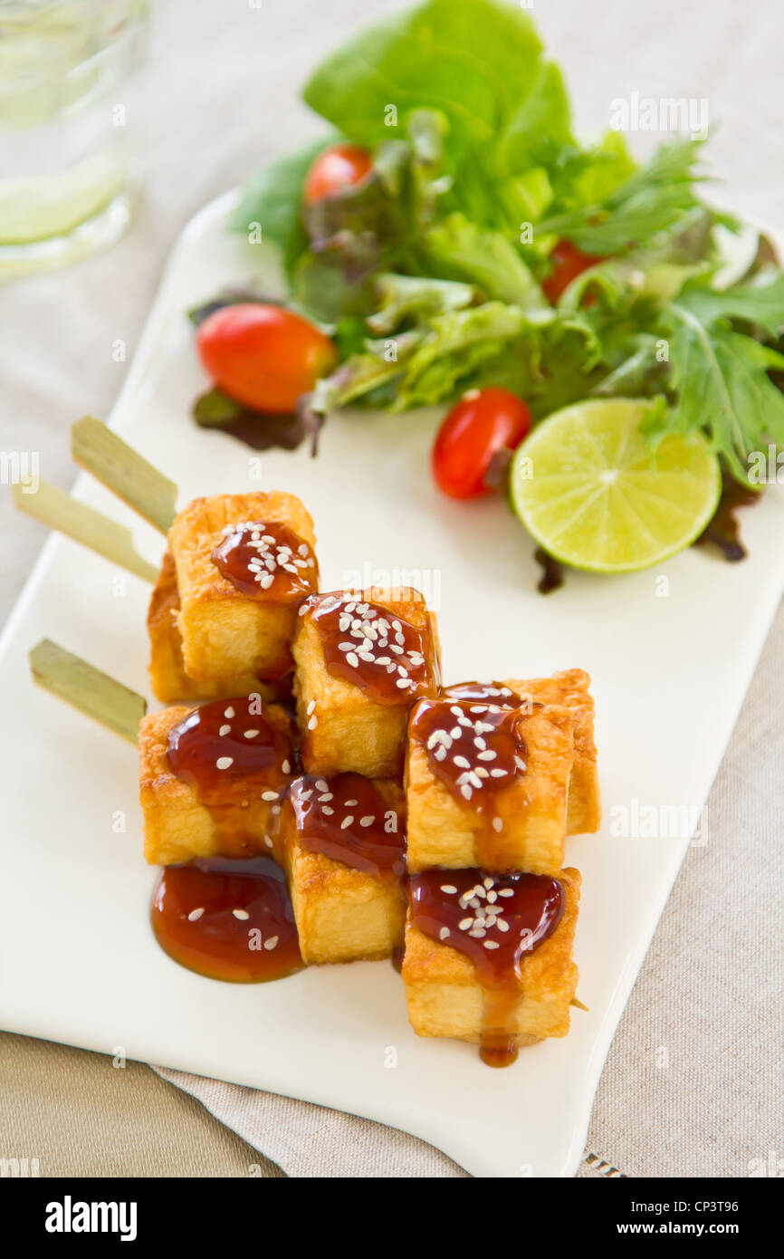 Barbecue Teriyaki Tofu with salad Stock Photo Alamy