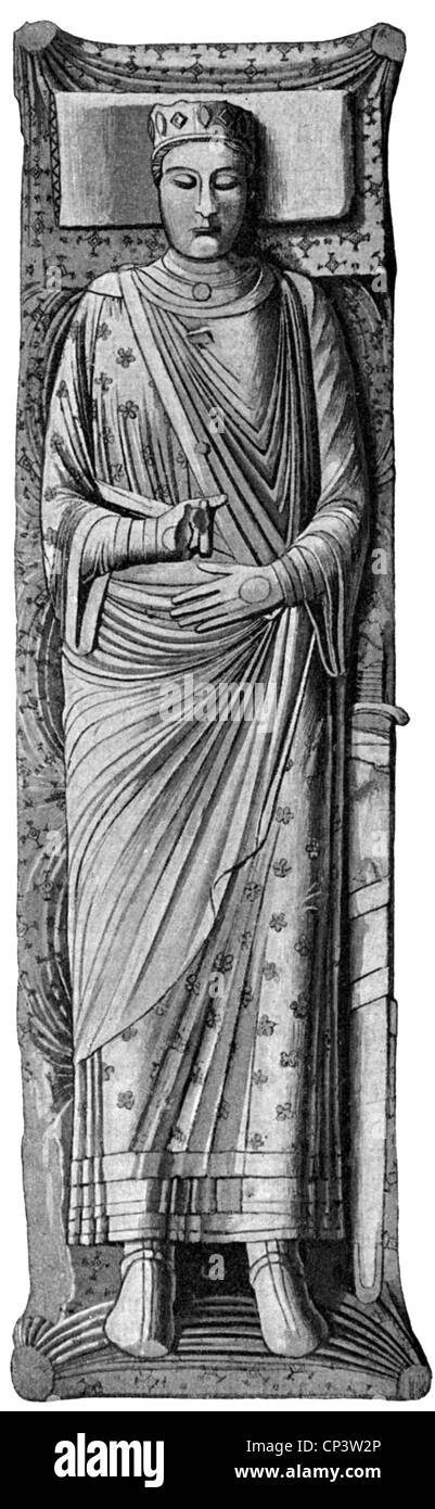 Henry II 'Curtmantle', 5.3.1133 - 6.7.1189, King of England 25.10.1154 - 6.7.1189, full length, grave in Fontevrault Abbey, wood engraving, 19th century, Stock Photo